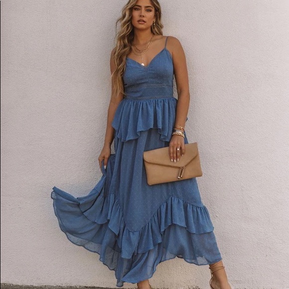 VICI Swiss Dot Peplum Maxi Dress NWT - Picture 1 of 8